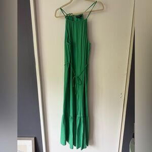 INC Tiered Tie-Waist tiered Dress green halter sleeveless Adjustable straps